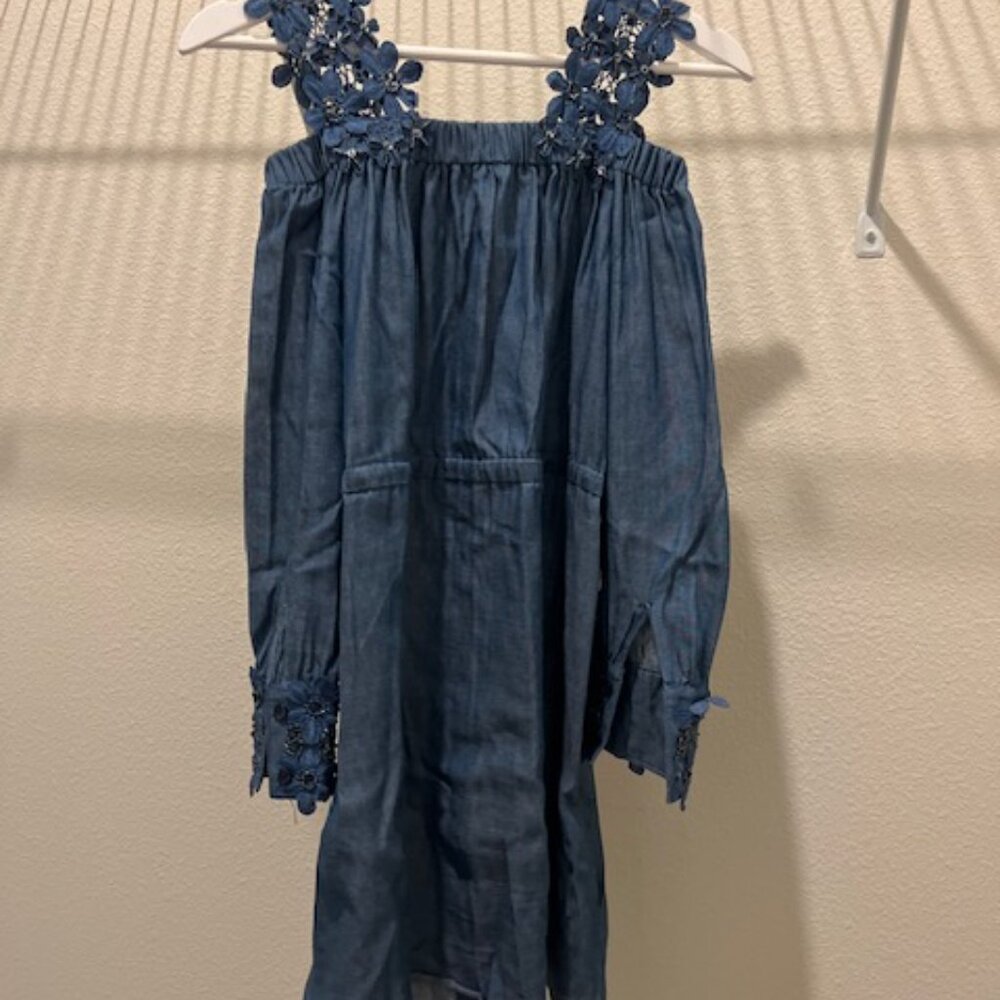 Lusio Off Shoulder Summer Dress Midi Denim, Size S - Picture 12 of 16